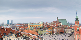 Poland Corporate Payment Survey 2022: Return to normality – unwinding support programs, longer payment delays. Photo of Warsaw's old town seen from the top of viewing terrace, King's Zygmunt square.